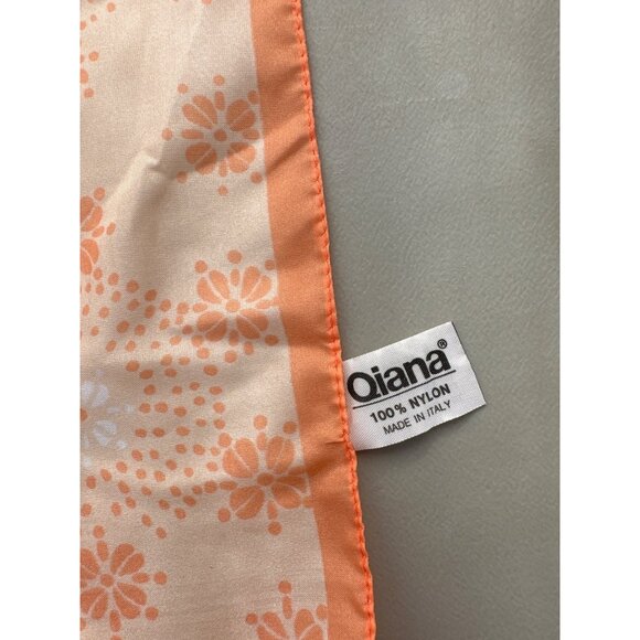 Qiana Vintage Square Scarf 100% Nylon Orange Floral Italy Lightweight - Picture 3 of 6